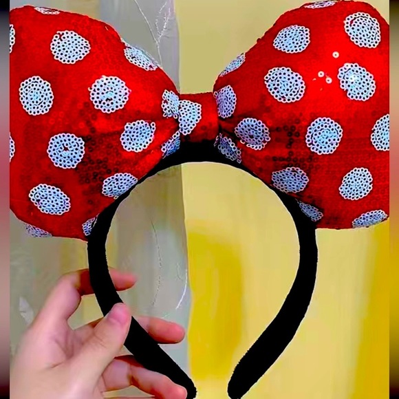 RED POLKA DOT SEQUINS BIG BOW HEADBANDS NWT - Picture 6 of 10